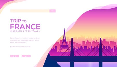 Cityscape with houses, Eiffel Tower, bridge.のイラスト素材