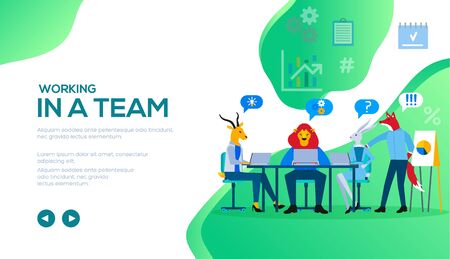 Business team sitting at desk, discussing project.のイラスト素材