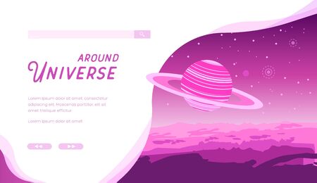 Cosmic futuristic panorama with stars, asteroids.のイラスト素材
