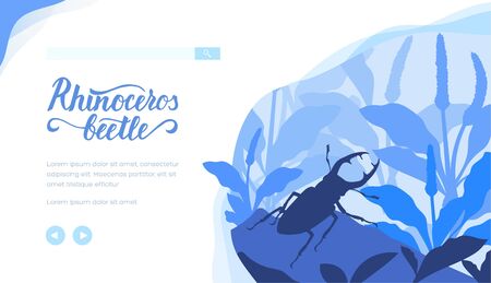 Rhinoceros beetle crawling between plants.のイラスト素材