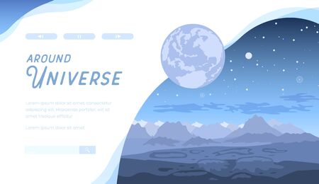 Blue space futuristic landscape with asteroids.のイラスト素材