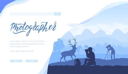 Tourists take photos of deer and horses.のイラスト素材