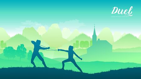 France warriors with sword martial arts of different Nations of the world. Traditional fights with weapon background. Fighting style battle template layout modern sliderのイラスト素材