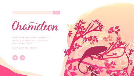 Silhouette of chameleon sitting on branch of tree.のイラスト素材
