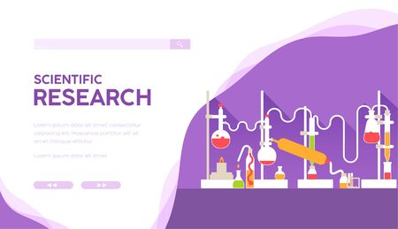 Scientific research vector landing page templateのイラスト素材