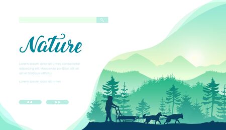 Sled dog racing vector landing page templateのイラスト素材