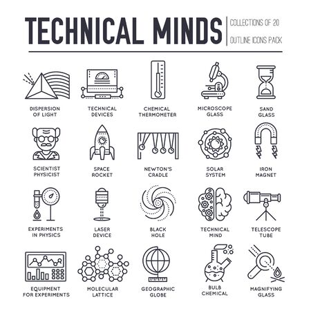 Set of technical minds thin line icons, pictograms.のイラスト素材