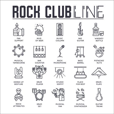 Set of rock club thin line icons, pictograms.のイラスト素材