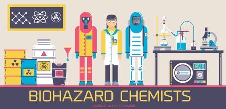 People in environmental protective suits at lab.のイラスト素材
