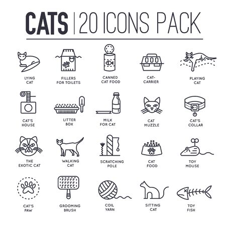 Set of thin line icons about playing, feeding of cats.のイラスト素材