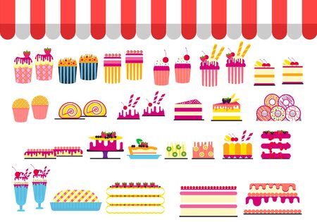 Day of sweets vector postcard. Set of confection.のイラスト素材