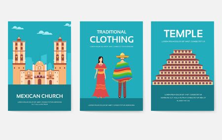 Set of Mexico country ornament travel tour concept. Asian traditional, magazine, book, poster, abstract, element. Vector decorative ethnic greeting card or invitation designのイラスト素材