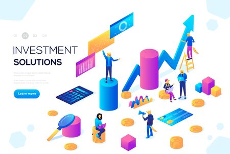 Analysis of sales, statistic grow data, accounting infographic illustration. Bank development economics strategy. Commerce solutions for investments, analysis. Economic deposits flat isometric conceptのイラスト素材