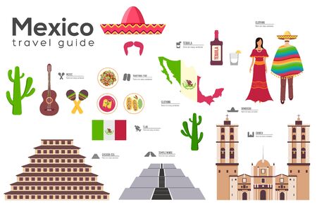 Mexico travel guide template. Set of mexicana landmarks.のイラスト素材