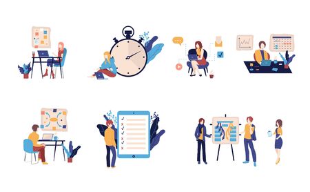 Set of scenes with efficient and effectiveのイラスト素材