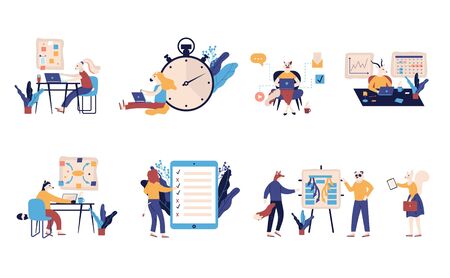 Set of scenes with efficient and effective timeのイラスト素材