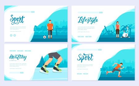 Sport information brochure card set. Extreme on nature template of flyear, web banner, ui header, enter site. Layout modern sliderのイラスト素材