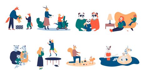 Mother and father educating and teaching their kidのイラスト素材