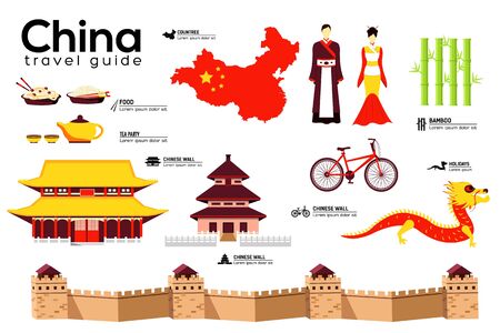 China travel guide template. Set of chinese landmarks.のイラスト素材