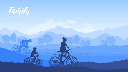 Happy family riding bikeのイラスト素材