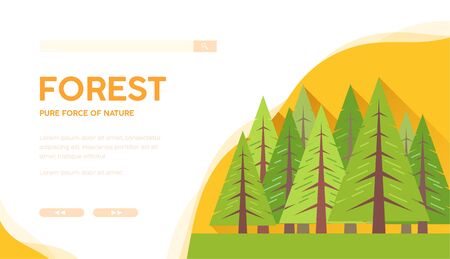 Sunny landscape with evergreen trees. Save planet.のイラスト素材