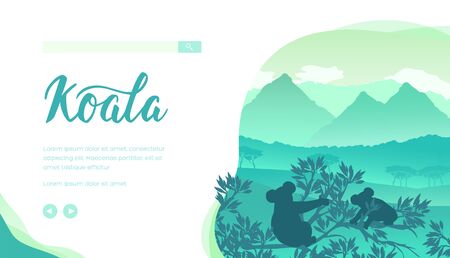 Silhouette of koalas sitting on branch of eucalyptus.のイラスト素材