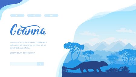 Australian landscape with goanna, trees, mountains.のイラスト素材