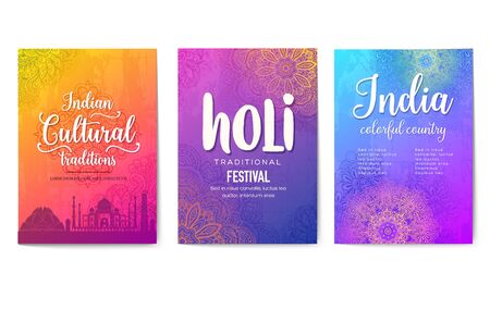 Set of Indian holy country ornament illustration concepのイラスト素材