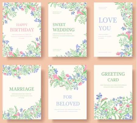 Set of flower wedding ornament concept. Art traditional, magazine, book, poster, abstract, element. Vector layout decorative ethnic greeting card or invitation design backgroundのイラスト素材