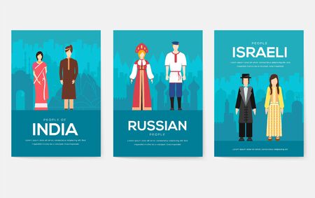 Set of People Friendship concept. International Day of the World Indigenous, magazine, book, poster, abstract, banners, element. Vector ethnic greeting card or invitation design backgroundのイラスト素材