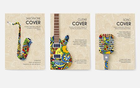 Set of musical ornament illustration concept. Art music, book, poster, abstract, ottoman motifs, element. Vector decorative ethnic greeting card or invitation designのイラスト素材
