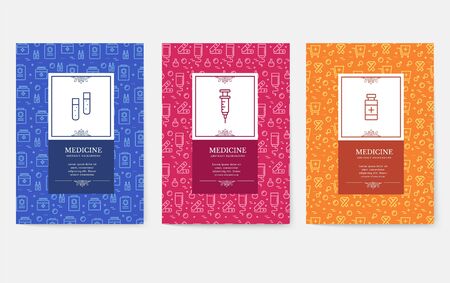 Set of thin line medical vacation pattern concept. Art traditional, magazine, book, poster, abstract, banners, element. Vector outline package greeting card or invitation design backgroundのイラスト素材