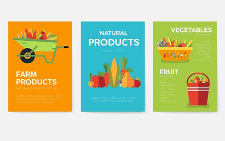 Farm information cards set. Nature template of flyer, magazines, posters, book cover, banners. Eco infographic concept background. Layout illustrations modern pages with typography textのイラスト素材