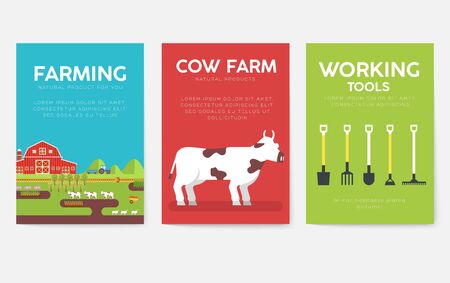 Farm information cards set. Nature template of flyer, magazines, posters, book cover, banners. Eco infographic concept background. Layout illustrations modern pages with typography textのイラスト素材