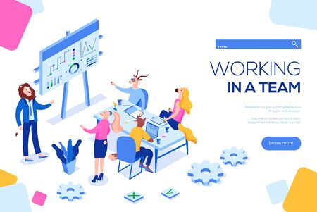 Flat isometric people teamのイラスト素材