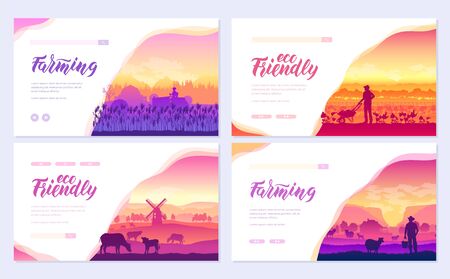 Farming life brochure cards set. Take care of the garden template of flyear, web banner, ui header, enter site. Invitation concept background. Layout illustration modern slider pageのイラスト素材