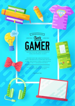 it geeks vector brochure cards set. office professional developer template of flyear, magazines, posters, book cover, banners. Layout workplace technology flat illustrations modern pagesのイラスト素材