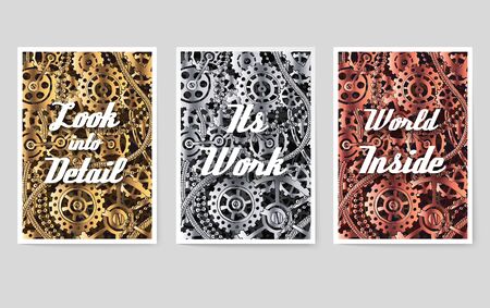Set of mechanical vector posters for you design with typographic motivation slogan text. Template for print, mobile, wallpaper or web conceptのイラスト素材