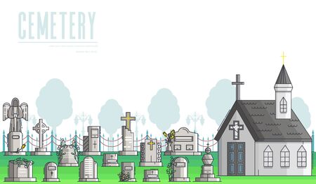 Funeral services of agency banner. Christian cemetery.のイラスト素材