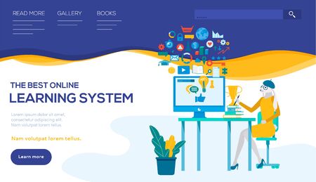 Distance learning system vector landing page templateのイラスト素材