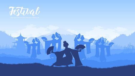 Traditional Chinese dance with fans design conceptのイラスト素材