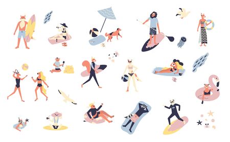 Set of outdoor summer people performingのイラスト素材