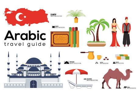 Arabic travel guide template. Set of turkish landmarks.のイラスト素材