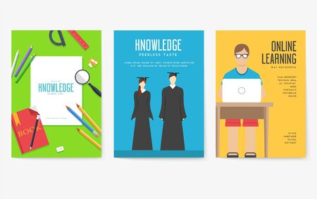Back to school information cards set. Student template of flyear, magazines, posters, book cover, banners. College education infographic concept background. Layout illustrations modernのイラスト素材
