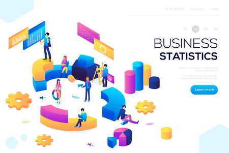 Flat isometric infographics for banner or business header vector illustration. Financial administration concept. Consulting for company performance, analysis concept. Statistics and business statemenのイラスト素材