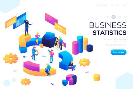 Flat isometric infographics for banner or business header vector illustration. Financial administration concept. Consulting for company performance, analysis concept. Statistics and business statemenのイラスト素材