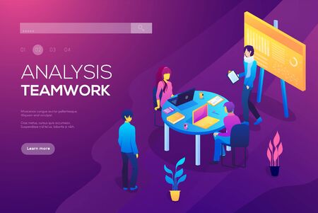 Colorful set in flat cartoon style. Collection of scenes at office vector illustration. Bundle of men and women taking part in business meeting, negotiation, brainstorming, talking to each other.のイラスト素材