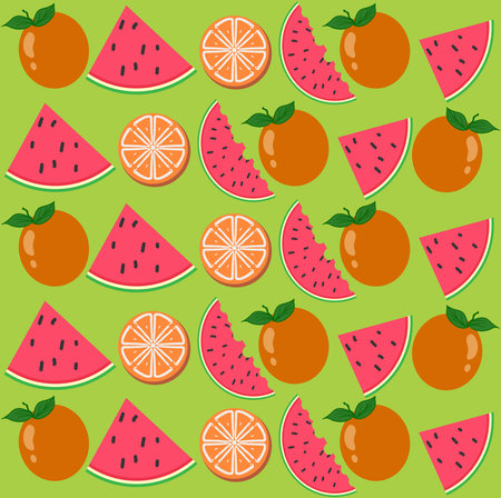 Watermelon and Orange fruits vector pattern