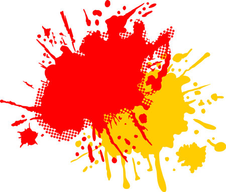 Abstract background with splashes and blots in red and yellow colorsのイラスト素材