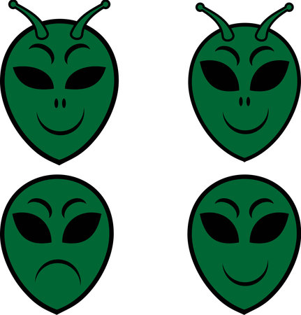 Illustration of a green alien mask set on isolated white background.